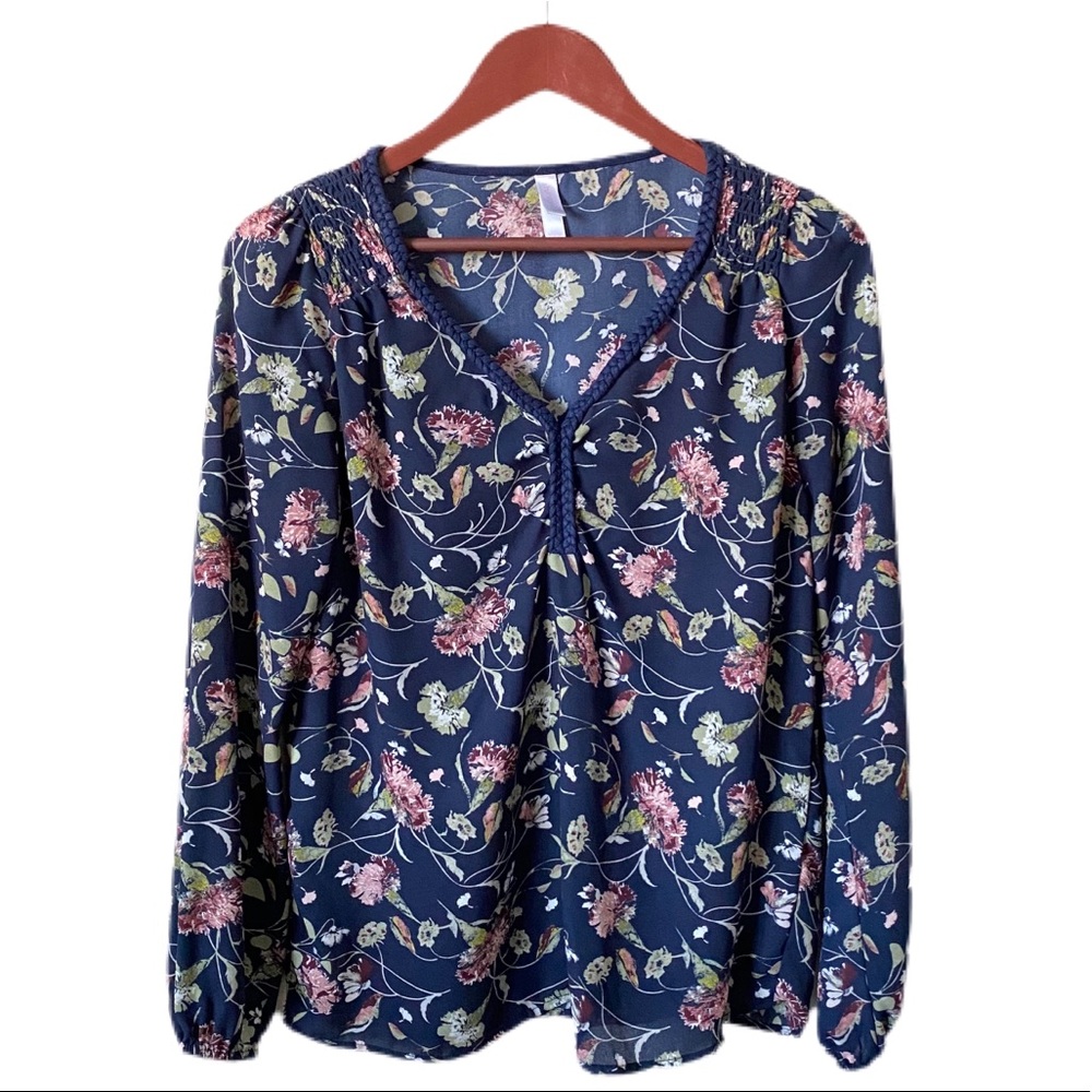 Xhilaration Boho Floral Long Sleeve Braided Top XS